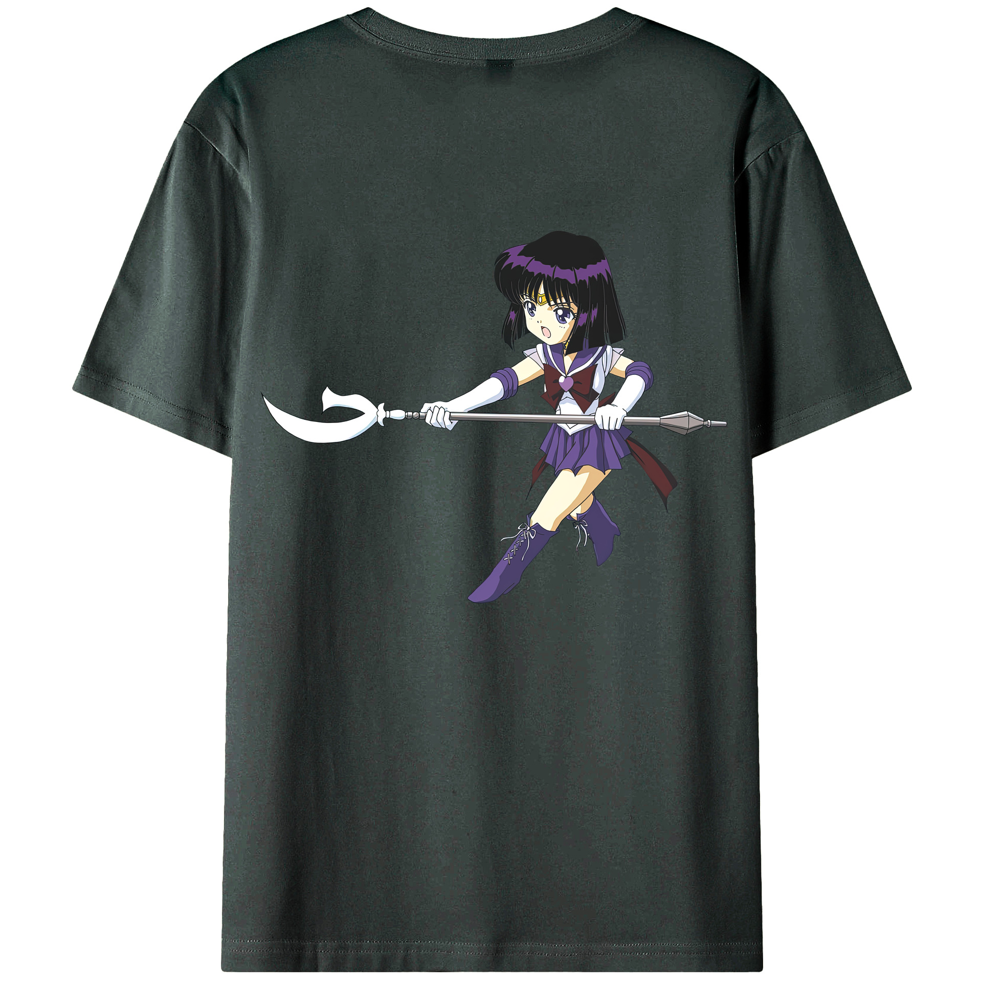 （画像用） 美少女戦士セーラームーン 土萠ほたる Sailor Moon Tomoe Hotaru （セーラーサターン；Sailor Saturn） 綿100％ メンズ半袖Tシャツ（バックプリント） 通気性